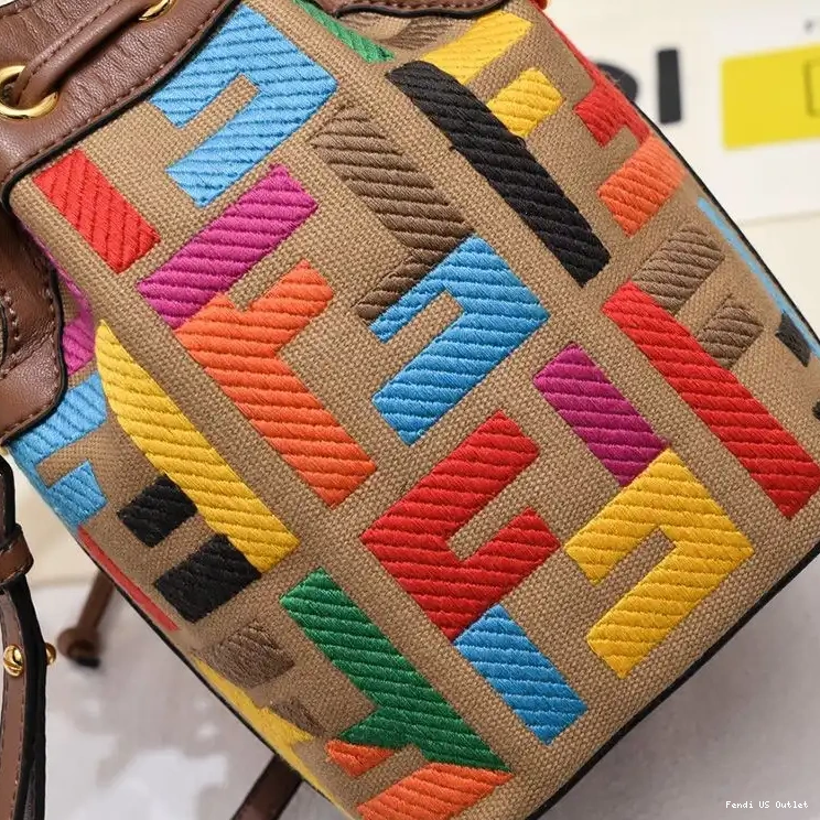 Cheap HOT Bucket Canvas Bag Tresor Mon with Brown FF Motif Woven Mini Fendi Handle In 0702